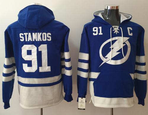 Lightning #91 Steven Stamkos Blue Name & Number Pullover NHL Hoodie - Click Image to Close